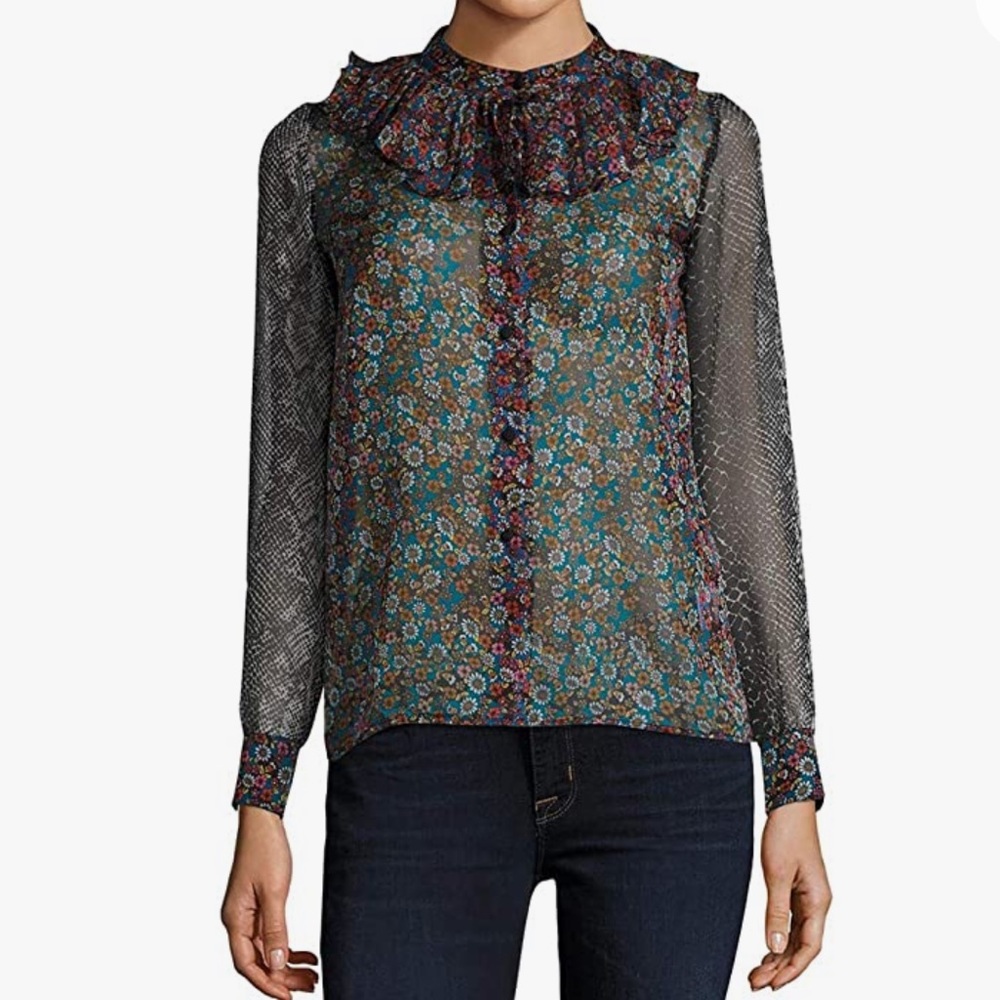NWT Small Size 6 Designer Manoush- Python Plisse Print Blouse in Chemise